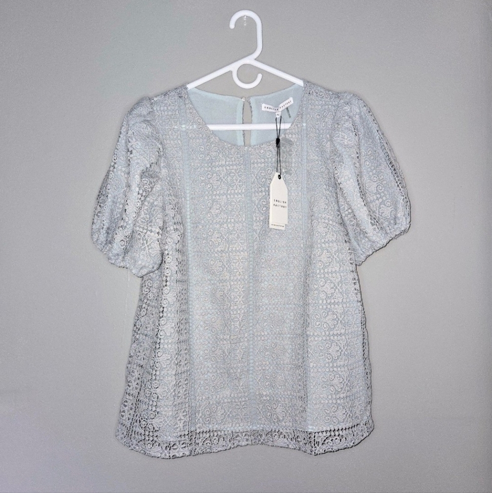 English Factory Puff Sleeve Lace Top